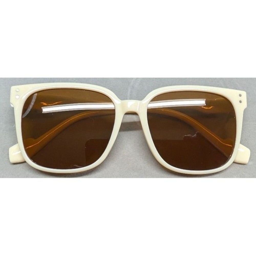 Vtg New‎ Square Frame Sunglasses Womens Cream Brown Tinted Lens Retro Oversized